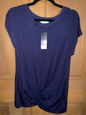 Twist-Front Short Sleeve Top in Navy - Classic Women's Tee